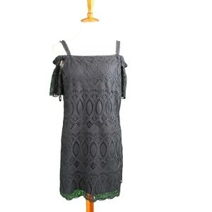 White House Black Market Black Cold Shoulder Lace Dress Size 12P